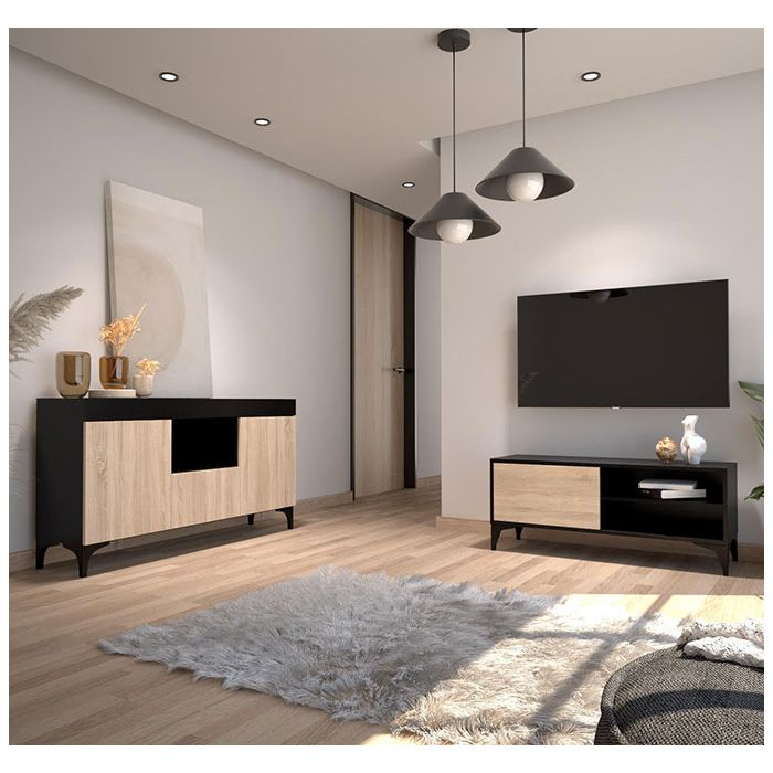 conjunto-mueble-tv-y-aparador-kai-negro-y-sonoma conjunto-mueble-tv-y-aparador-kai-negro-y-sonoma