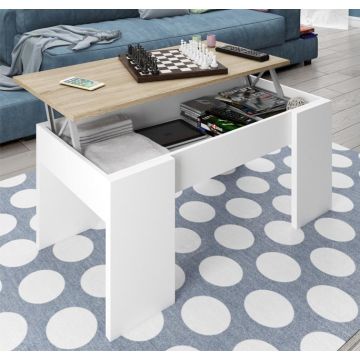 Mesa de centro elevable modelo Xativa en color blanco y sonoma