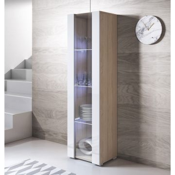 Vitrina modelo Luke V5 (40x167cm) color sonoma y blanco con patas estándar 
