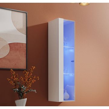 Vitrina colgante modelo Berit LD 30x120 en color blanco con LED
