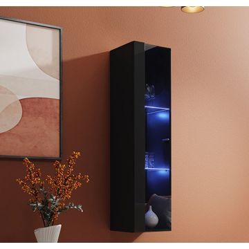 Vitrina colgante modelo Berit LD 30x120 en color negro con LED