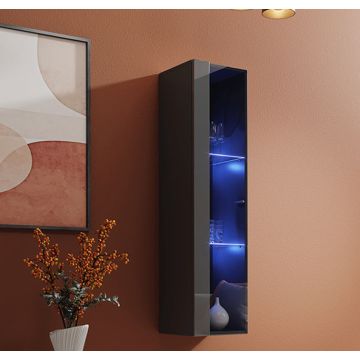 Vitrina colgante modelo Berit LD 30x120 en color gris con LED