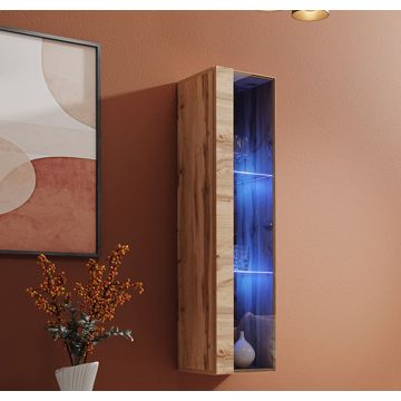 Vitrina colgante modelo Berit LD 30x120 en color roble con LED