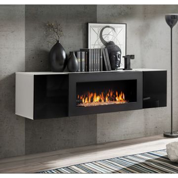 Armario colgante con chimenea modelo Krista lumbre (160x40cm) en blanco y negro