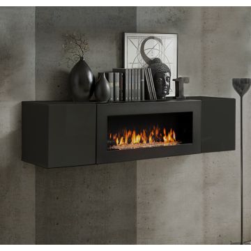 Armario colgante con chimenea  modelo Krista lumbre (160x40cm) en negro