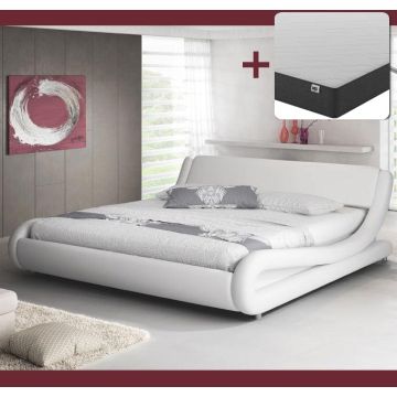 Cama de matrimonio Alessia color blanco (150x190cm) con colchón Texas