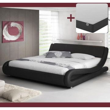 Cama de matrimonio Alessia color negro (150x190cm) con colchón Texas