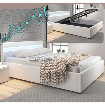 Cama de matrimonio canapé con música (subwoofer) Barry en color blanco (150x190cm)