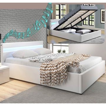 Cama de matrimonio canapé con música (subwoofer) Barry en color blanco (180x200cm)
