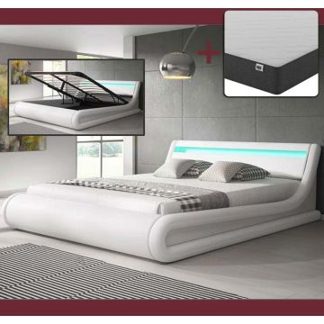 Cama canapé de matrimonio Parisina color blanco (150x190cm) con colchón Texas