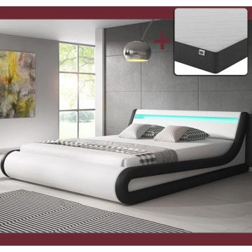 Cama canapé de matrimonio Parisina color blanco y negro (150x190cm) con colchón Texas
