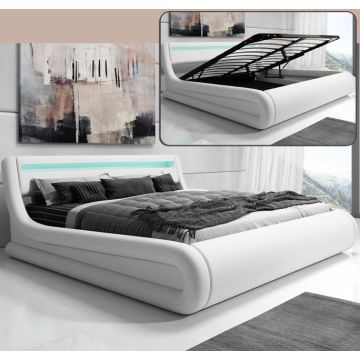 Cama de matrimonio con canapé Riana en color blanco (160x200cm)