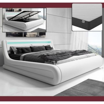Cama de matrimonio con canapé Riana en color blanco con colchón (160x200cm)