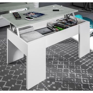 Mesa de centro elevable modelo Cocentaina en color blanco y gris cemento