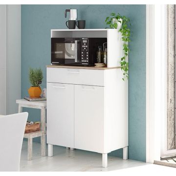 Mueble auxiliar de cocina 2 puertas y 1 cajón modelo Malta en color blanco y sonoma