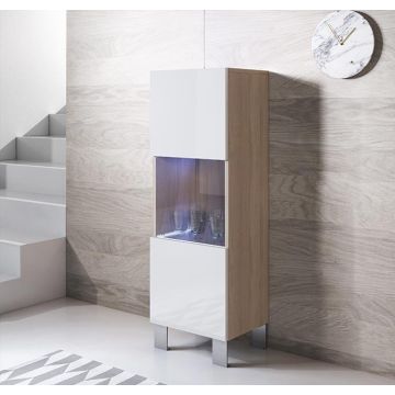 Vitrina modelo Luke V3 (40x138cm) color sonoma y blanco con patas de aluminio 