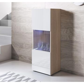 Vitrina modelo Luke V3 (40x128cm) color sonoma y blanco con patas estándar 