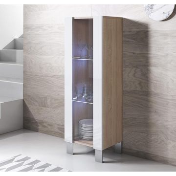 Vitrina modelo Luke V2 (40x138cm) color sonoma y blanco con patas de aluminio 