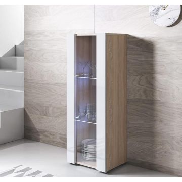 Vitrina modelo Luke V2 (40x128cm) color sonoma y blanco con patas estándar 