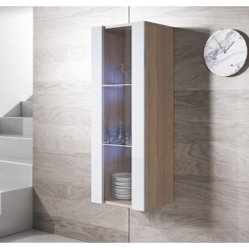 Vitrina colgante modelo Luke V2 (40x126cm) color blanco y sonoma
