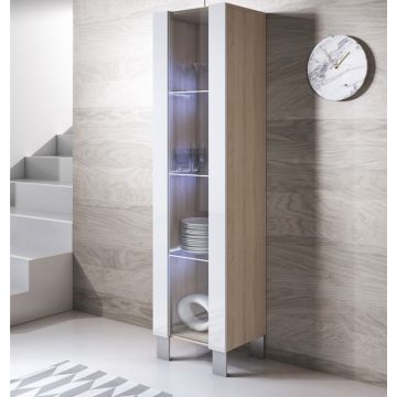 Vitrina modelo Luke V5 (40x177cm) color sonoma y blanco con patas de aluminio 