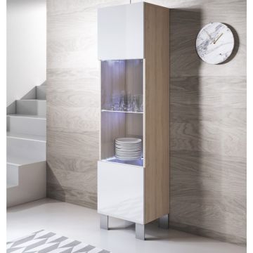 Vitrina modelo Luke V6 (40x177cm) color sonoma y blanco con patas de aluminio 
