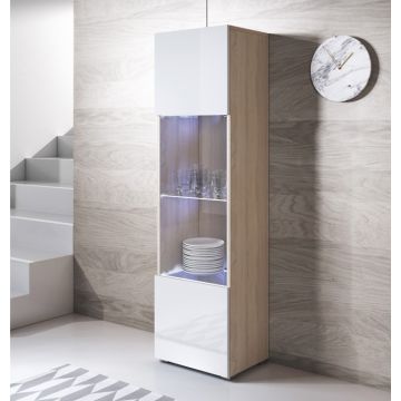 Vitrina colgante modelo Luke V6 (40x165cm) color sonoma y blanco con patas estándar