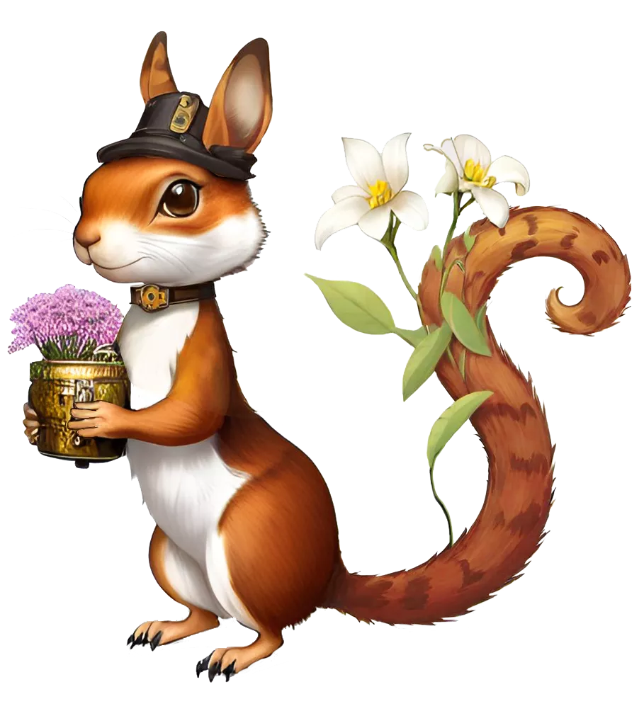 ilustración de una ardilla con flores